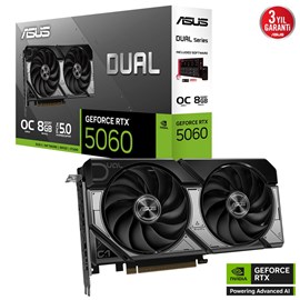 ASUS DUAL-RTX5060-O8G-NVIDIA-GEFORCE-RTX 5060-8GB GDDR7-128bit--OC-HDMI-3xDP-DLSS3 EKRAN KARTI