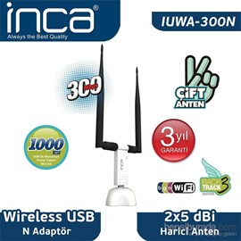 Inca IUWA-300N 300Mbps 11N 10dbi 2x5dbi Çift Anten Wireless Adaptör