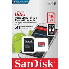 SanDisk SDSQUAR-016G-GN6MA Ultra 16GB microSDHC UHS-I 98MB C10 U1 A1 Bellek Kartı