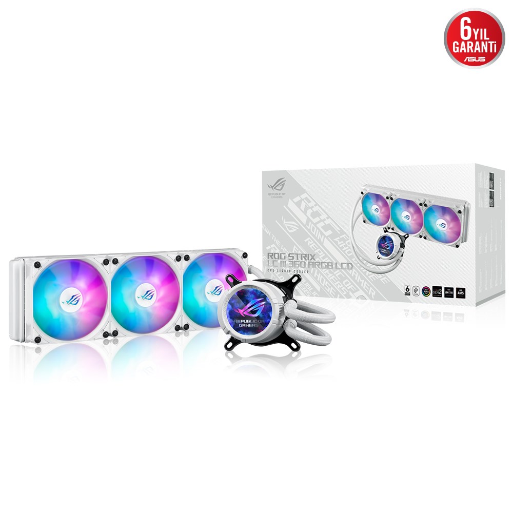 ASUS ROG STRIX LC III 360 ARGB LCD CPU SIVI SOĞUTUCU, 2.1 IPS LCD, ASETEK'İN YENİ GEN7 V2 POMPASI VE PREMIUM ROG ARGB FANLAR BEYAZ 6 YIL GARANTİ