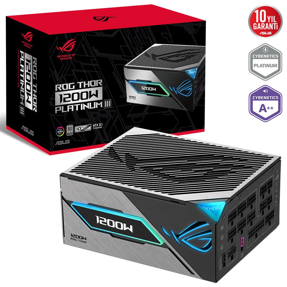 ASUS ROG THOR 1200W PLATINUM III 80 PLUS ATX 3.1 MANYETİK OLED EKRAN, 10 YIL GARANTİ