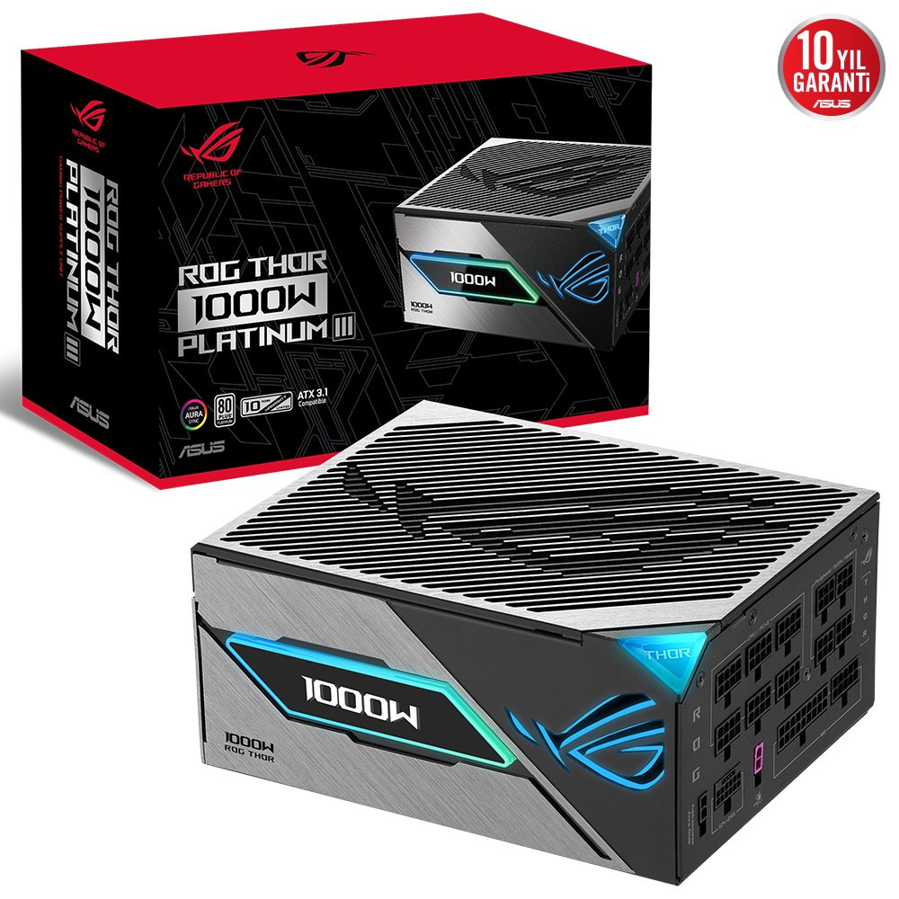ASUS ROG THOR 1000W PLATINUM III 80 PLUS ATX 3.1 AKILLI VOLTAJ DÜZENLEYİCİ, MANYETİK OLED EKRAN, 10 YIL GARANTİ
