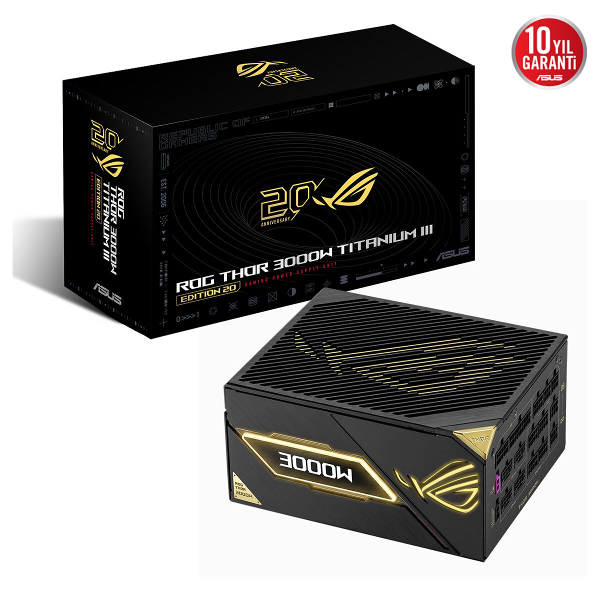 ASUS ROG Thor 3000W 80+ Titanium III Edition 20. Yıl PCIe 5.1 ATX 3.1 Tam Modüler Güç Kaynağı