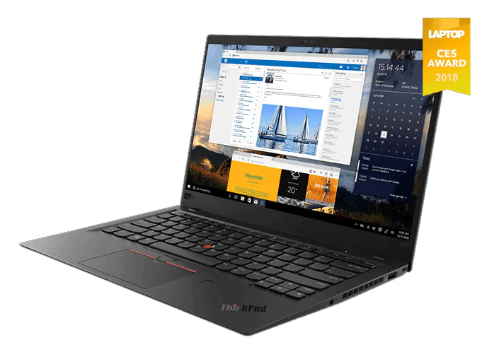 Lenovo ThinkPad X1 Carbon (6th Gen) in silver, showing dazzling display.