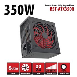 PowerBoost BST-ATX350R 350w 12cm Kırmızı fan, ATX PSU (Retail Box)