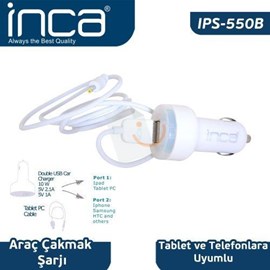 Inca IPS-550B Univarsal Tablet Uyumlu Araç Şarj Cihazı Beyaz