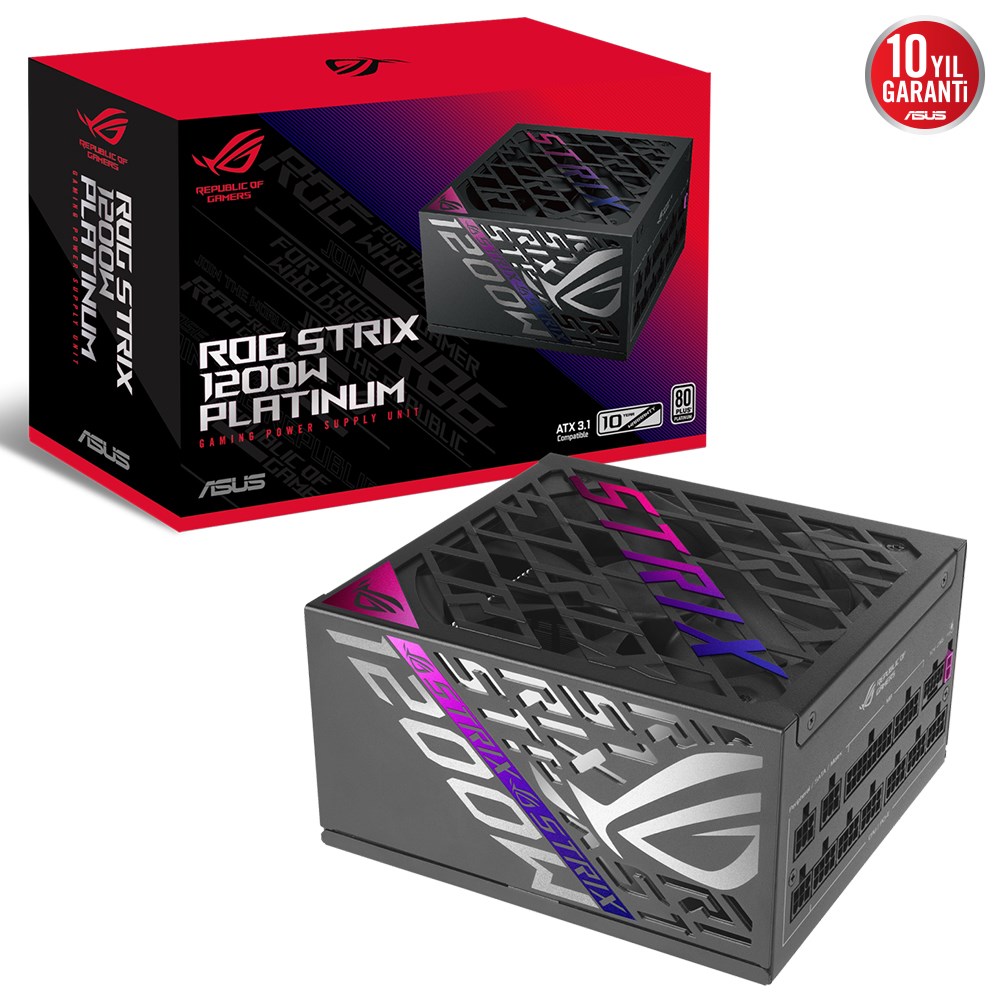 ASUS ROG STRIX 1200W PLATİN ( TAM MODÜLER GÜÇ KAYNAĞI 80 PLUS PLATİN SERTİFİKALI ATX 3.1 GaN MOSFET AKILLICA VOLTAJ DÜZENLEYİCİ 10 YIL GARANTİ)