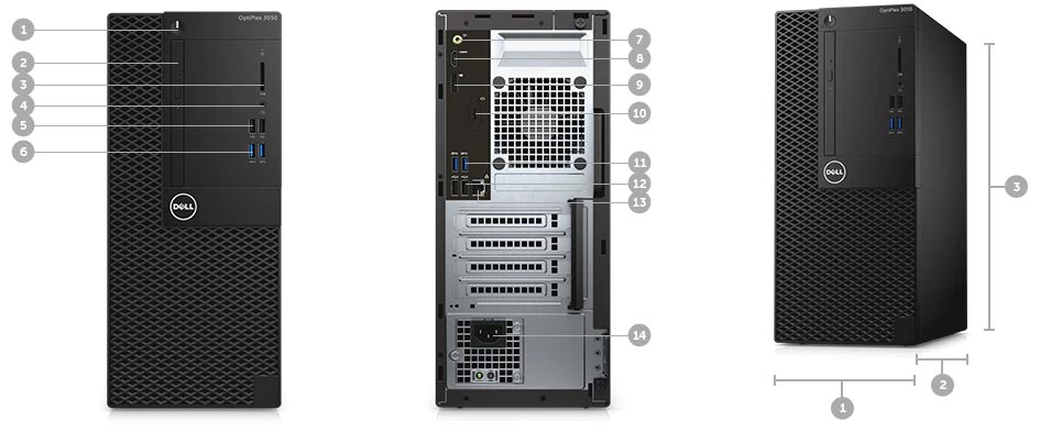 Optiplex 3050 Masaüstü Bilgisayar - Bağlantı Noktaları ve Yuvalar – Tower